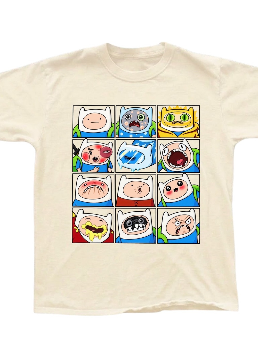 Gildan Cream Short-Sleeve Tee with Colorful Cartoon Character Grid